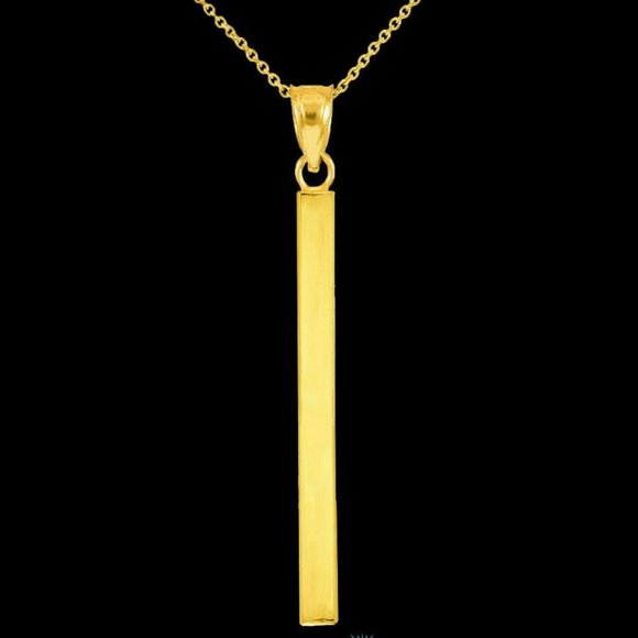 10k Solid Gold Vertical Thin Straight Bar Pendant